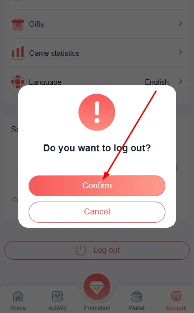 Click on confirm to log out